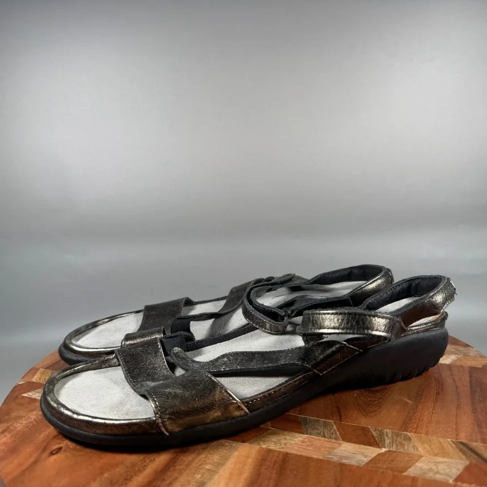 Naot Kayla Metallic Pewter Leather Strappy Wedge Sandals Womens EU 42 US 11